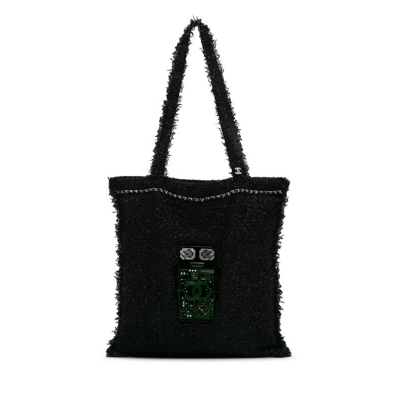 Black Chanel Large Resin Embellished Tweed Robot Shopping Tote