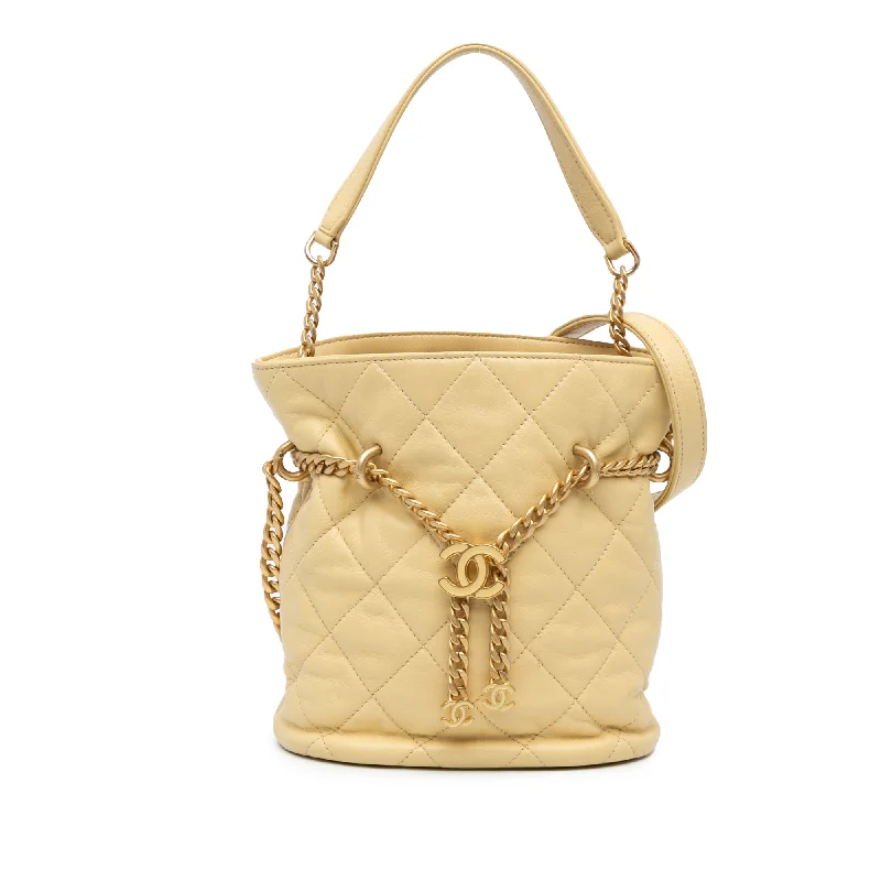 Yellow Chanel Mini Lambskin Pending CC Bucket Bag