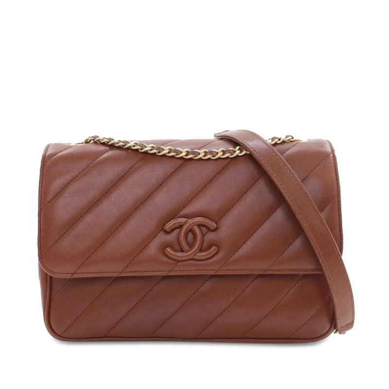 Brown Chanel Diagonal Quilted Lambskin CC Signature Flap Crossbody Bag