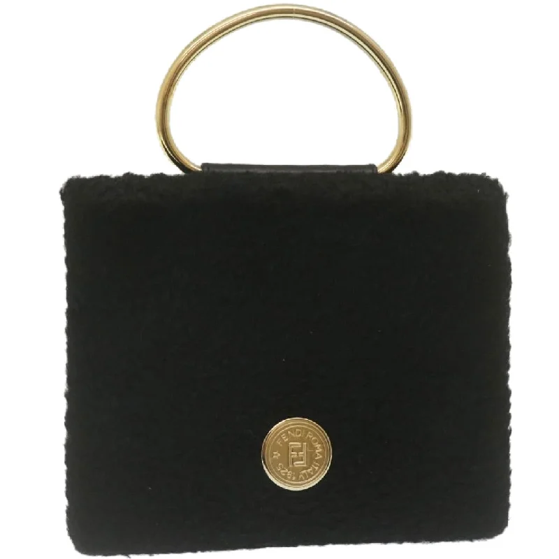 FENDI Wool Hand Bag Black  29346