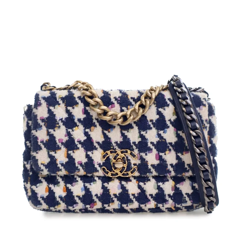 Blue Chanel Medium Houndstooth Tweed 19 Flap Bag Satchel