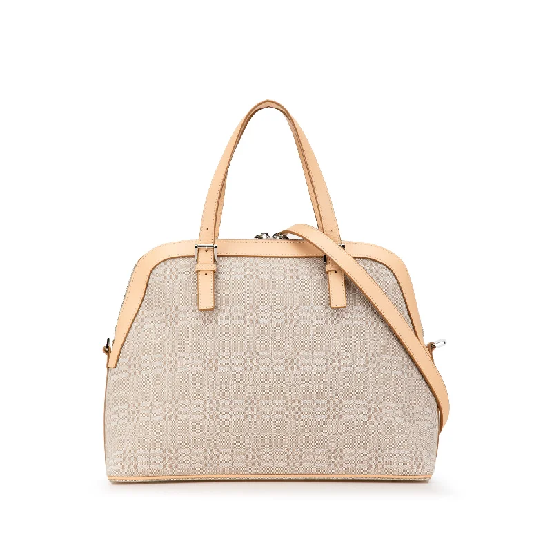 Beige Burberry Leather Trimmed Canvas Dome Satchel