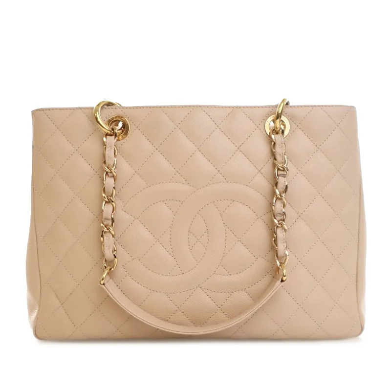 Beige Chanel Caviar Grand Shopping Tote