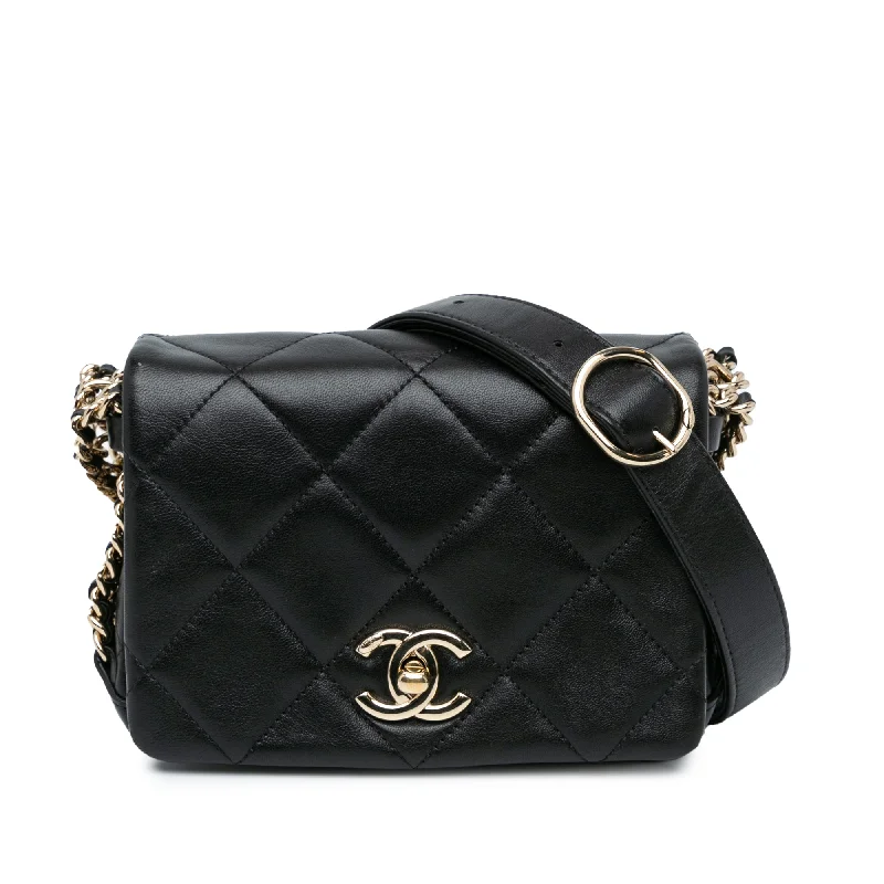 Black Chanel Mini Quilted Lambskin Multi Chain Flap Crossbody Bag