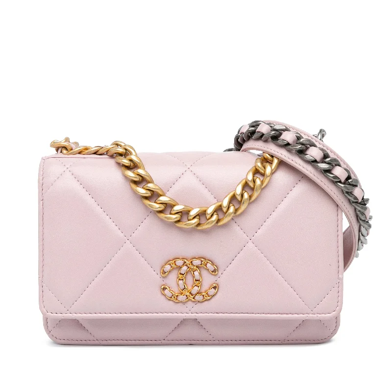 Pink Chanel Quilted Lambskin 19 Wallet on Chain Satchel