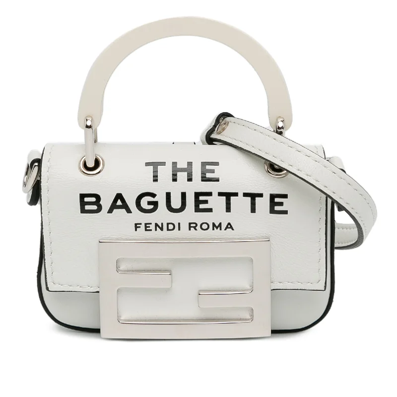 White Fendi Nano Baguette Maxi Handle Satchel