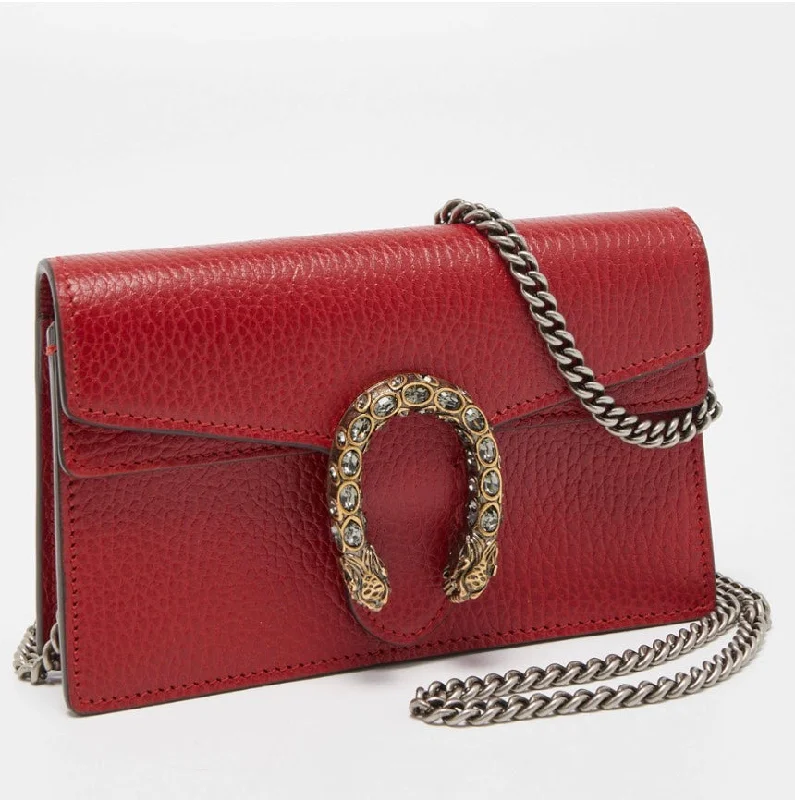 Gucci Red Leather Super Mini Dionysus Chain Bag