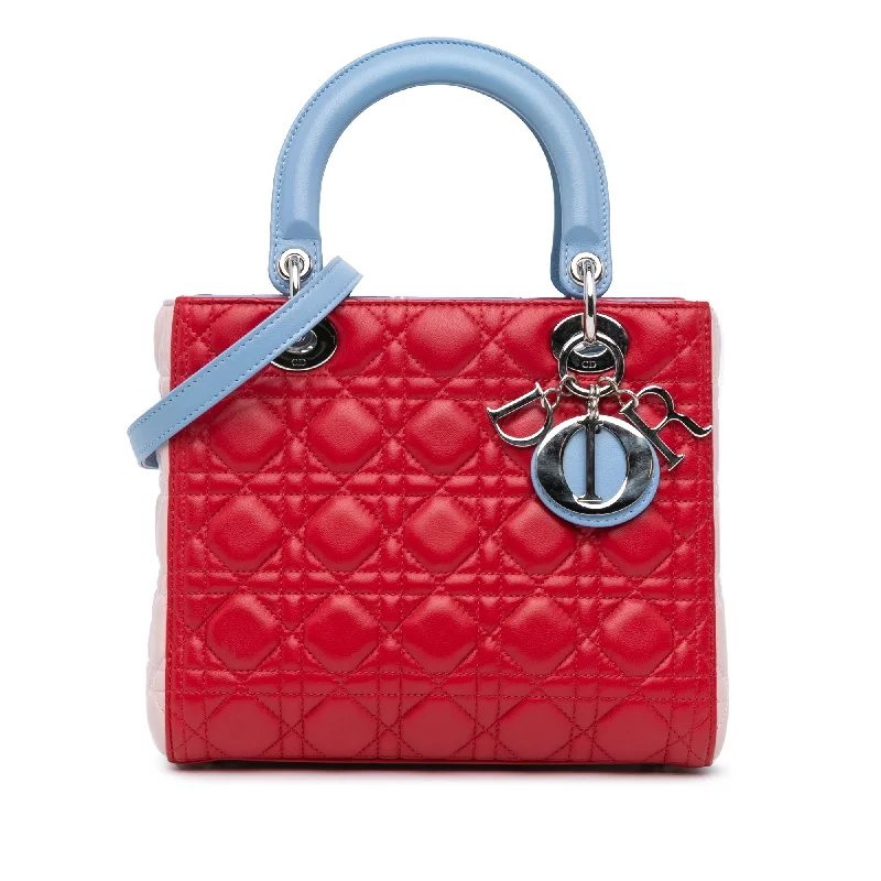 Red Dior Medium Tricolor Lambskin Cannage Lady Dior Satchel