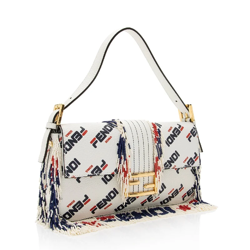 Fendi X Fila Mania Calfskin Beaded Baguette Shoulder Bag (SHF-bdJOQe)