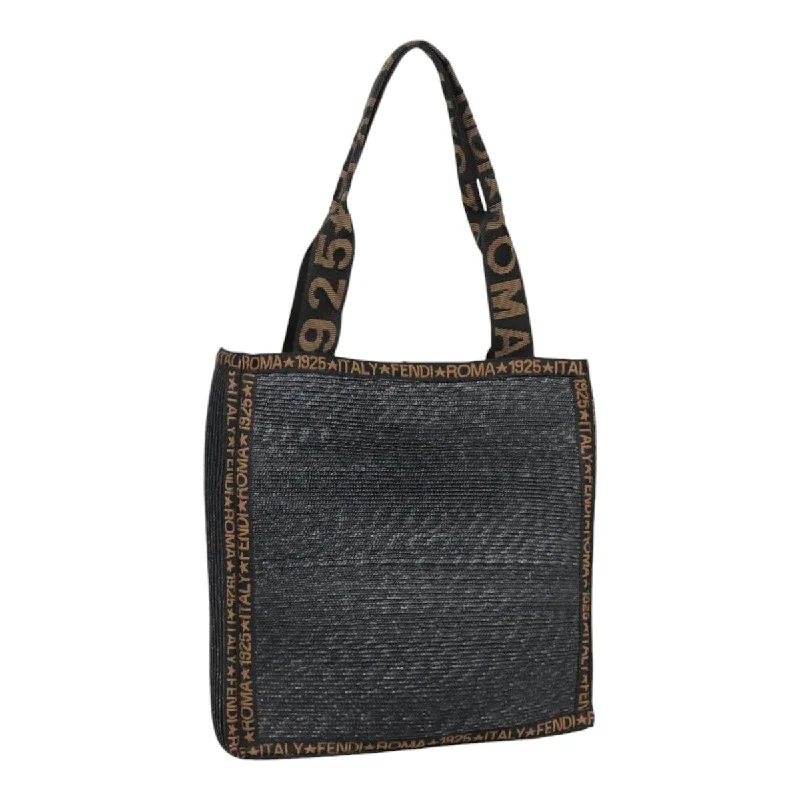 FENDI Tote Bag Straw Black Gold  yk14912