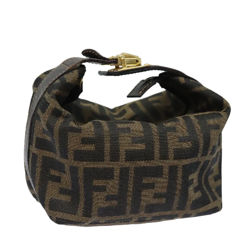 FENDI Vanity Zucca Canvas Pouch Black Brown  82485