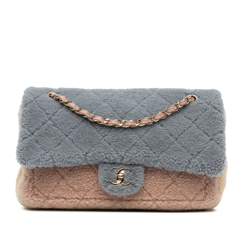 Gray Chanel Maxi Bicolor Shearling Single Flap Shoulder Bag