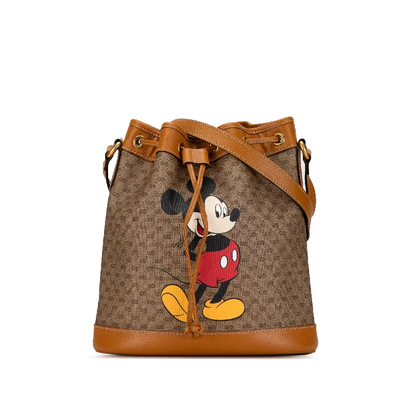 Brown Gucci Micro GG Supreme Mickey Mouse Bucket Bag