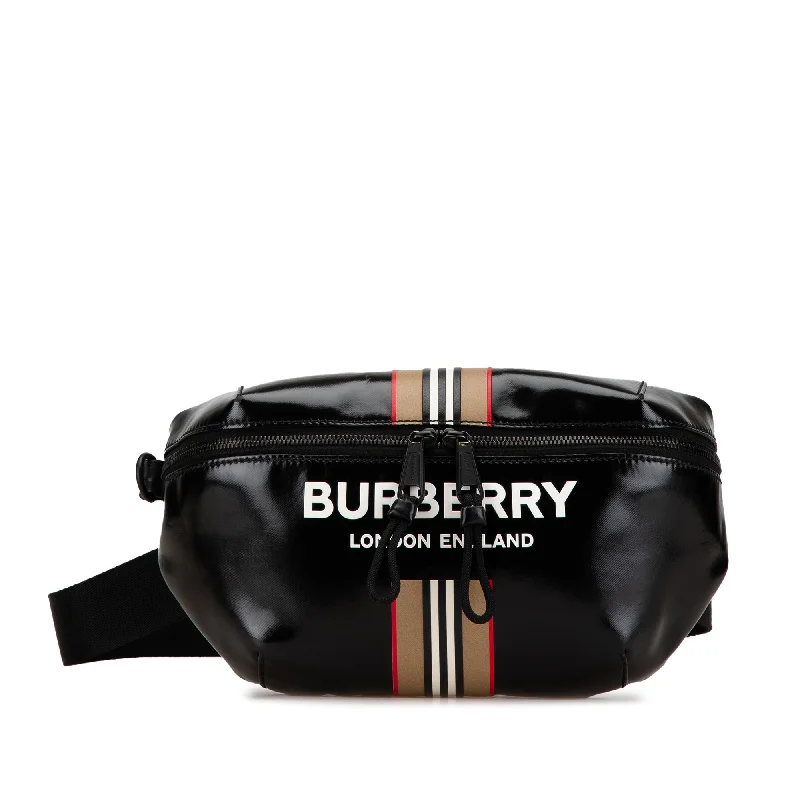 Black Burberry Coated Canvas Icon Stripe Sonny Belt Bag