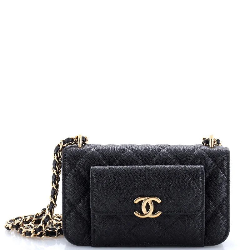 Pocket Twins Clutch with Chain Quilted Caviar