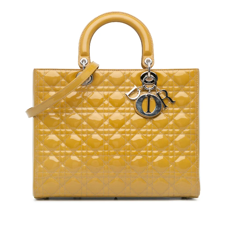 Yellow Dior Large Patent Cannage Lady Dior Satchel