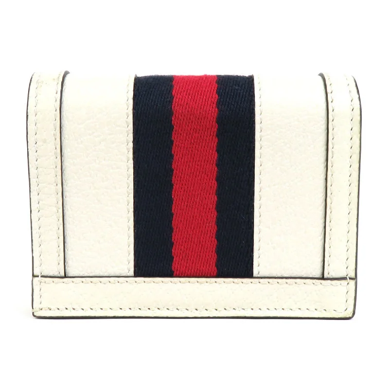 GUCCI Folio Wallet GG Marmont Leather/Canvas Off-White/Navy/Red Gold Unisex 523155