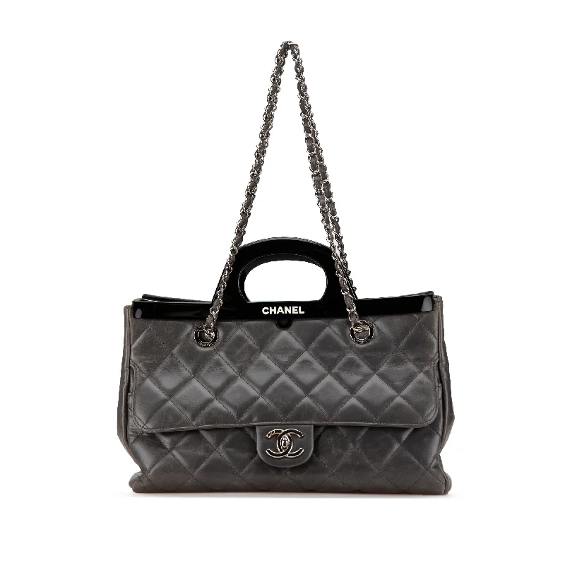 Gray Chanel Small Glazed Calfskin CC Delivery Tote Satchel