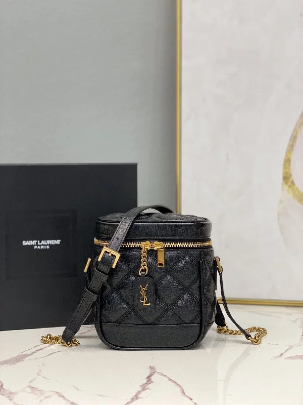 Yves Saint Laurent Vanity Bag In Carr Quilted Grain De Poudre Black