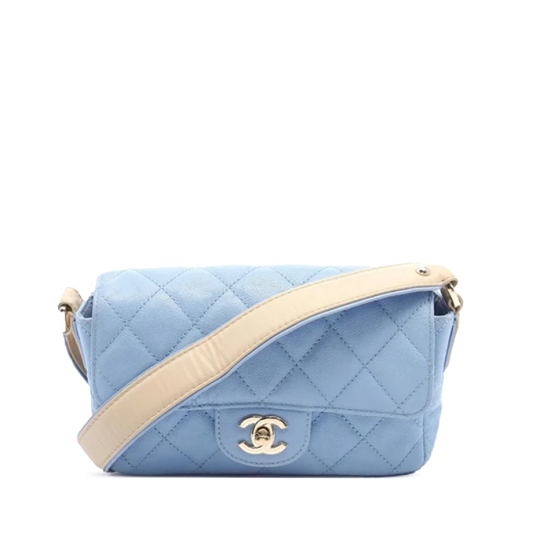 Blue Chanel CC Quilted Caviar Single Flap Crossbody Bag