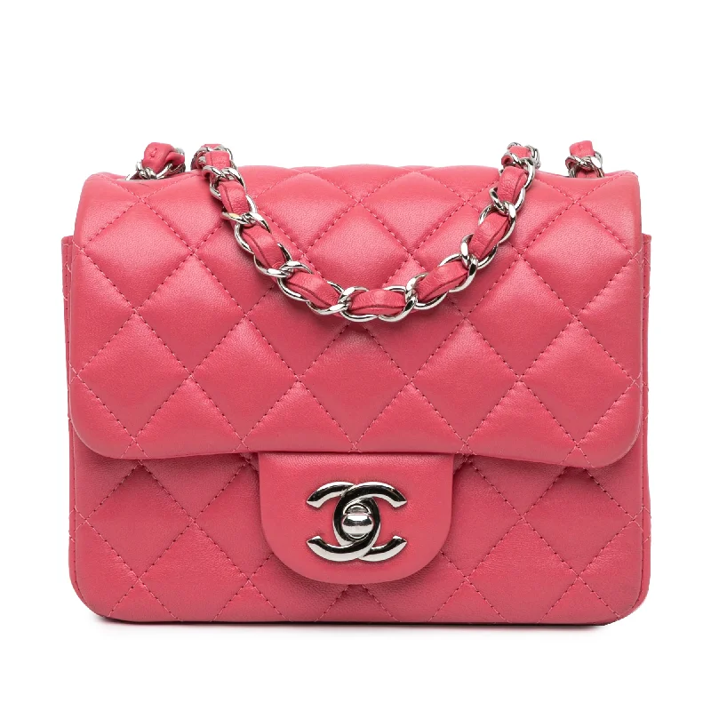 Pink Chanel Mini Square Classic Lambskin Single Flap Crossbody Bag