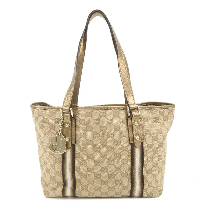 GUCCI GG Canvas Leather Shoulder Tote Bag Beige Gold 137396