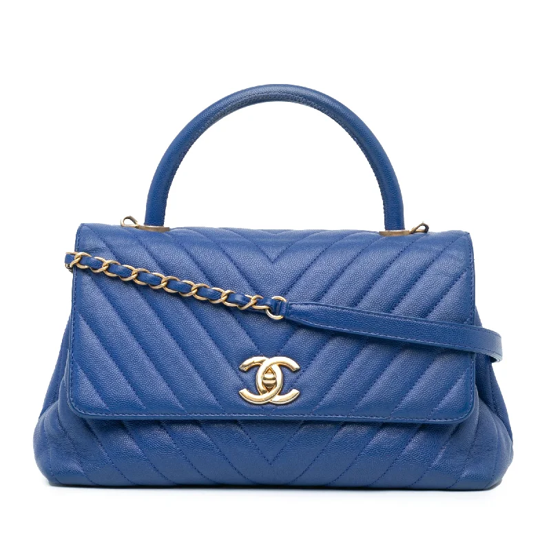 Blue Chanel Small Caviar Chevron Coco Top Handle Satchel