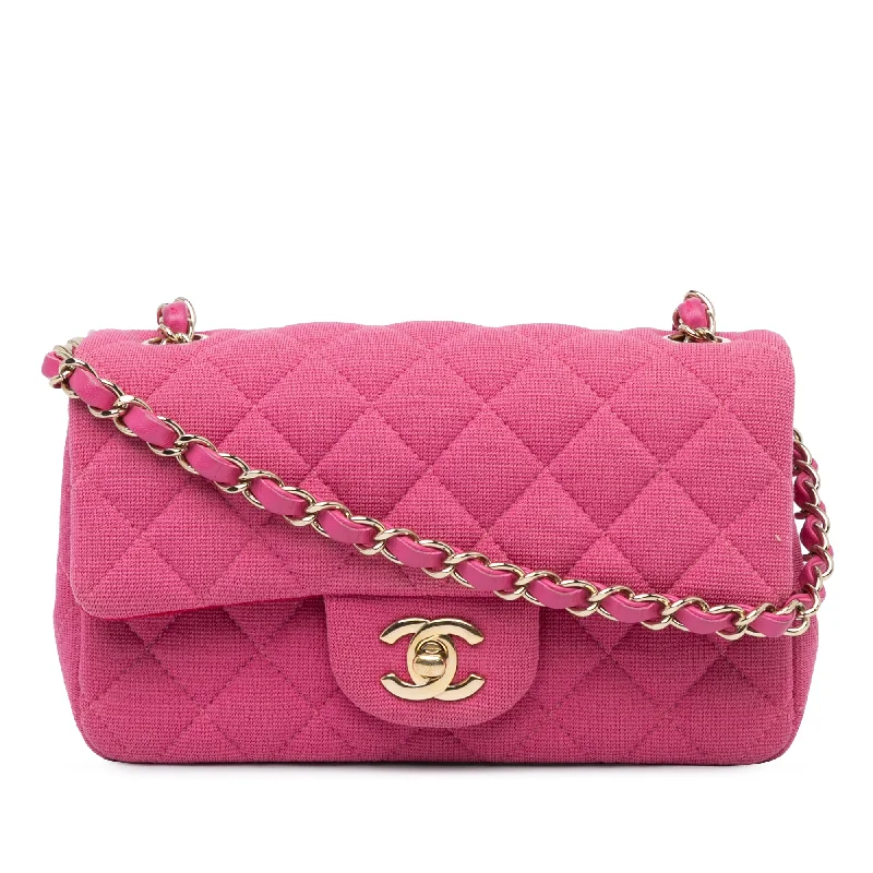 Pink Chanel Mini Rectangular Classic Jersey Single Flap Crossbody Bag