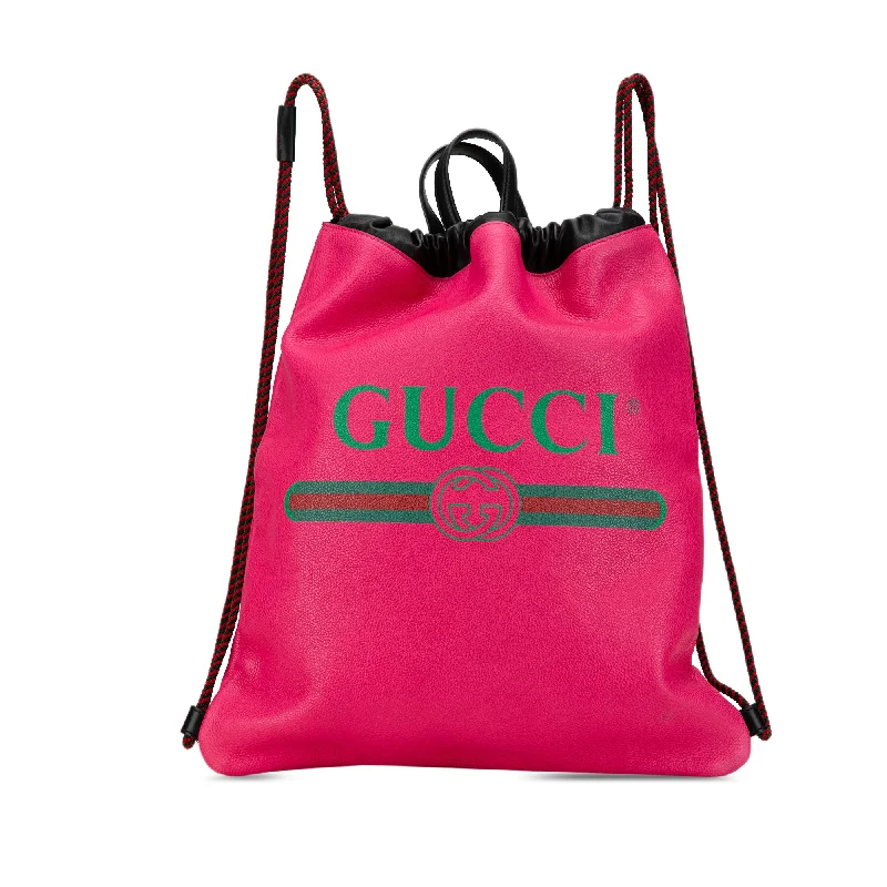 Pink Gucci Leather Logo Drawstring Backpack