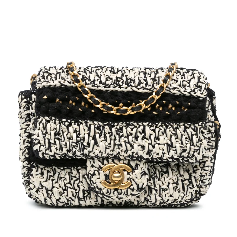 White Chanel Raffia Braided with Love Flap Crossbody Bag