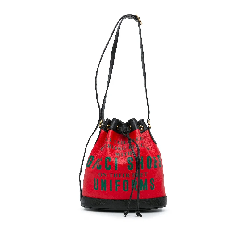 Red Gucci 100th Anniversary Leather Uniform Bucket Bag