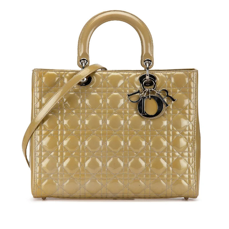 Tan Dior Large Patent Cannage Lady Dior Satchel