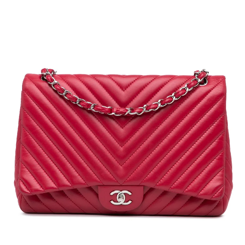 Pink Chanel Maxi Classic Chevron Lambskin Single Flap Shoulder Bag