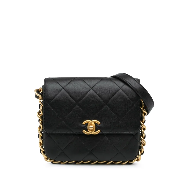 Black Chanel Small Quilted Calfskin Framing Chain Flap Crossbody Bag