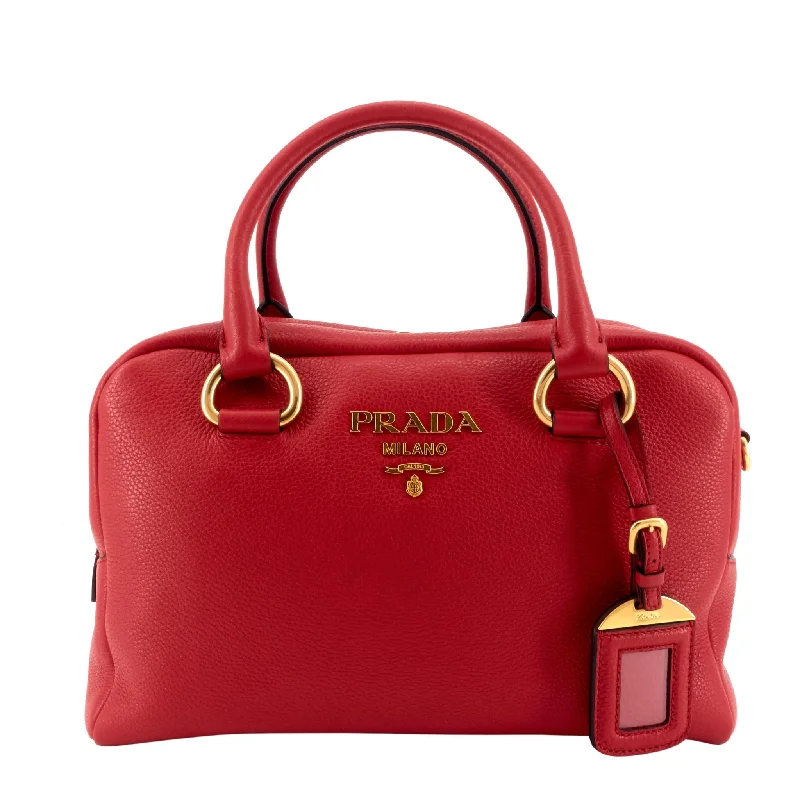 PRADA Convertible Bauletto Vitello Phenix Leather Bag