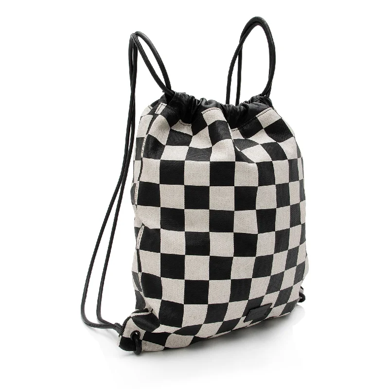 Saint Laurent Coated Canvas Checkered Teddy Drawstring Backpack kt7eWZ