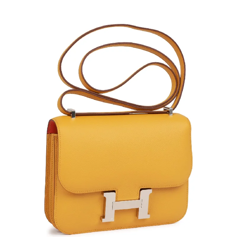 Hermes Constance 18 Jaune Ambre Verso Evercolor Palladium Hardware