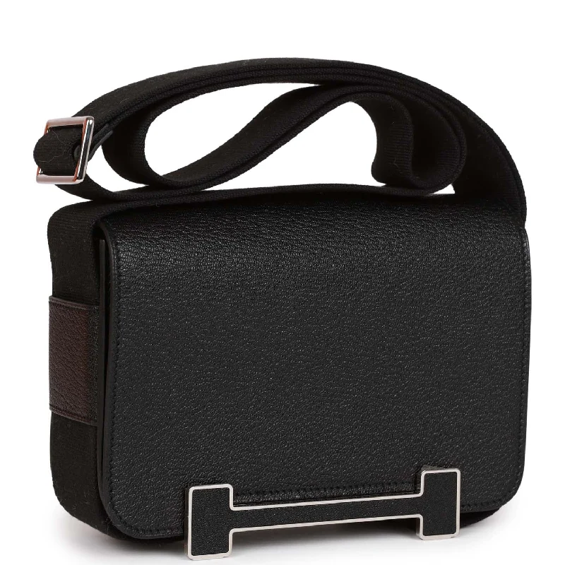 Hermes Geta Bag Black Chevre Palladium Hardware