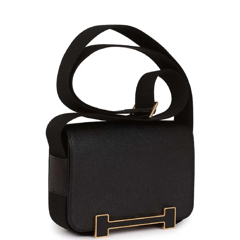 Hermes Geta Black Chevre Gold Hardware