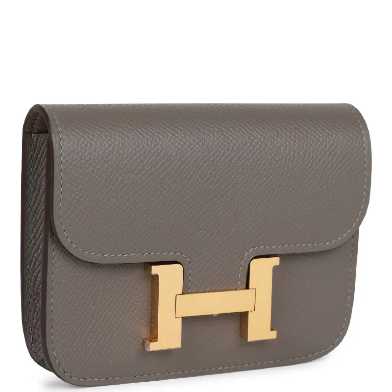 Hermes Constance Slim Wallet Gris Meyer Epsom Gold Hardware