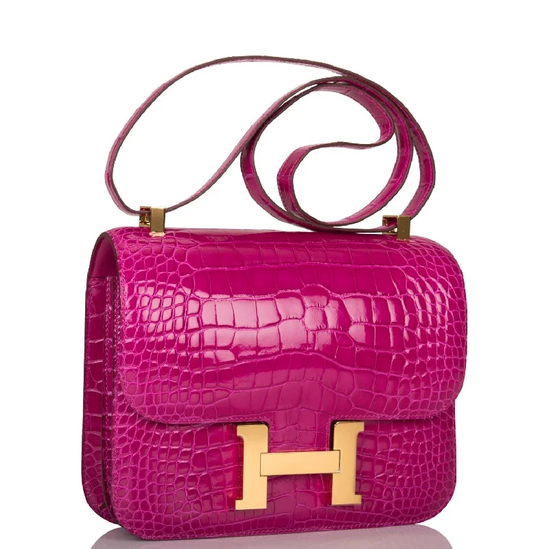 Hermes Constance 24 Rose Scheherazade Shiny Alligator Gold Hardware