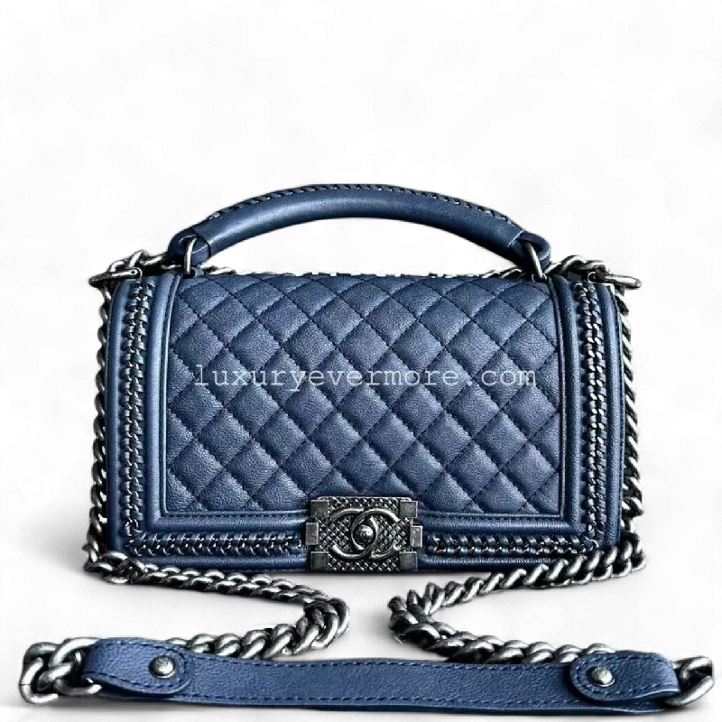 Boy Handle Old Medium Quilted Quilted Calfskin With Handle Chain Around Ruthenium Silver Hardware Series 23