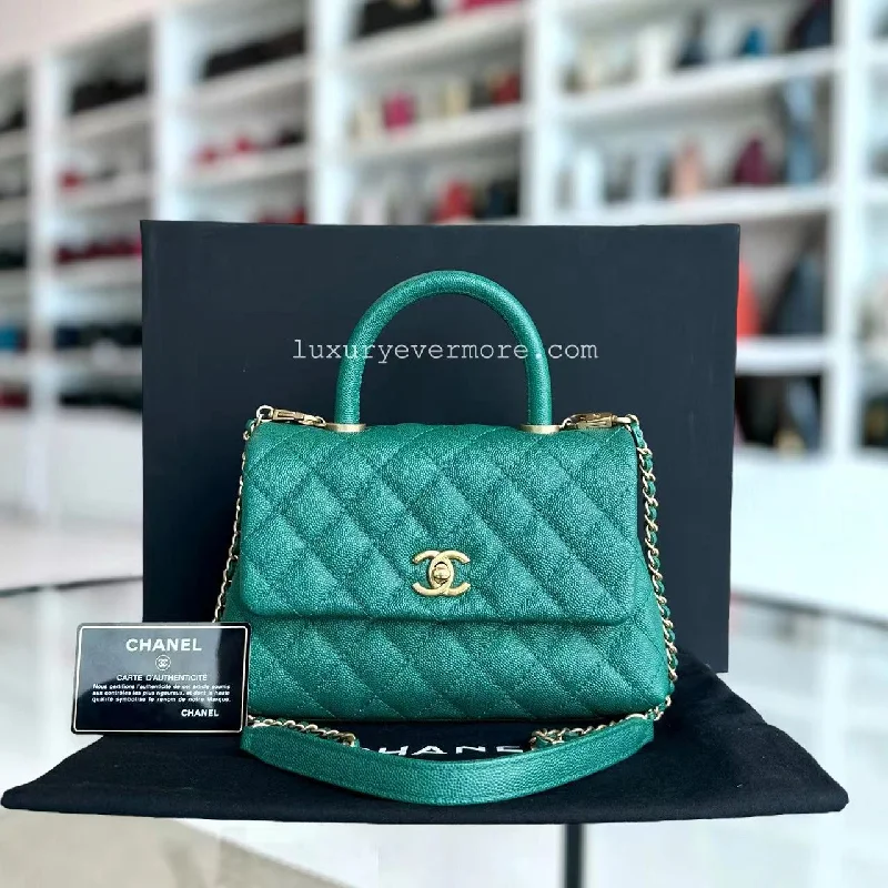 Caviar Coco Handle Quilted Grained Calfskin Emerald Green Golden Hardware Series 25