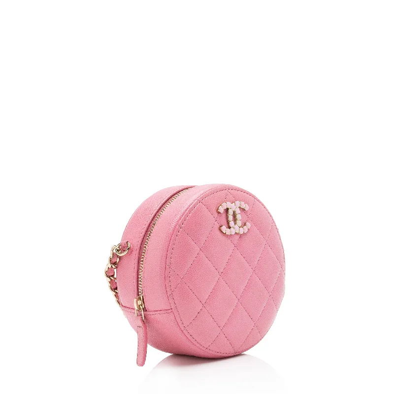 Chanel Caviar Leather Crystal CC Round Clutch with Chain (FU2AgY)