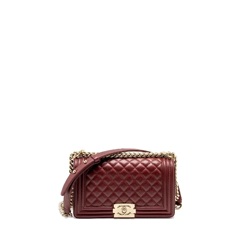 Chanel Medium Boy Bag Lambskin Dark Red LGHW