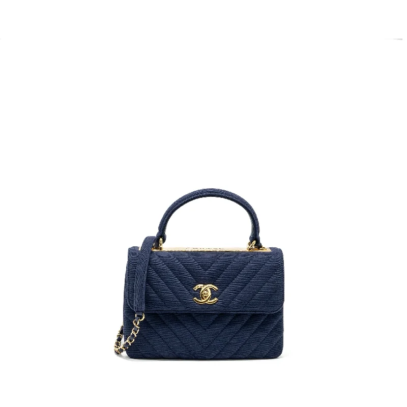 Chanel Small Chevron Trendy CC fabric navy GHW