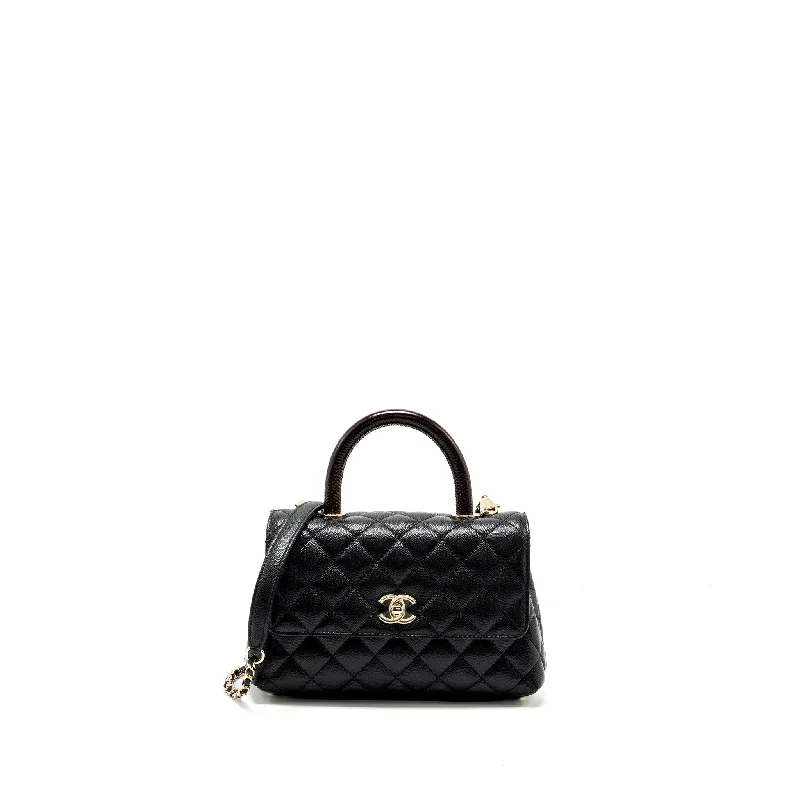 Chanel small coco handle with lizard embossed handle caviar black LGHW (microchip)