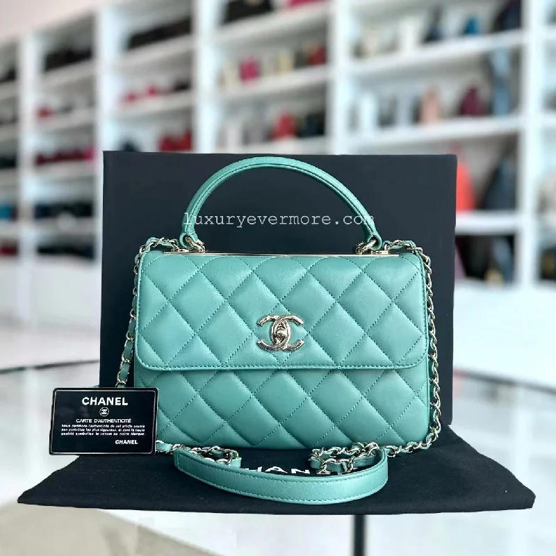 Trendy CC Small Quilted Lambskin Cyan Blue Green Golden Hardware Series 20