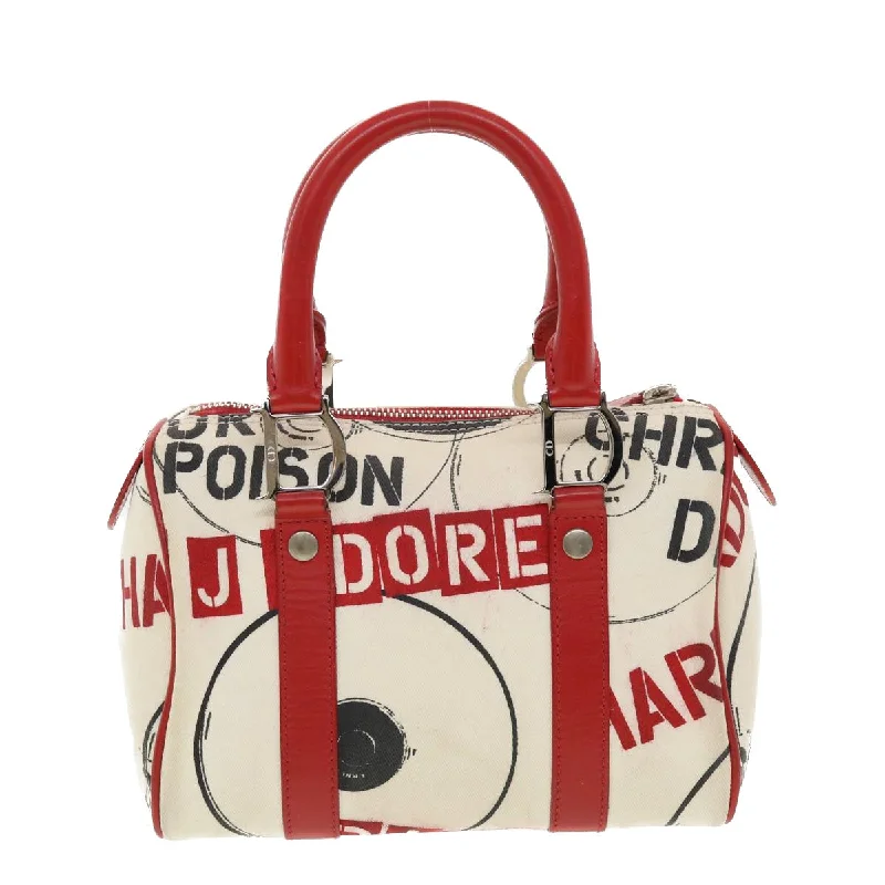 CHRISTIAN DIOR Hardcore Boston Bag Canvas White Red BO B 0024 Auth 39290