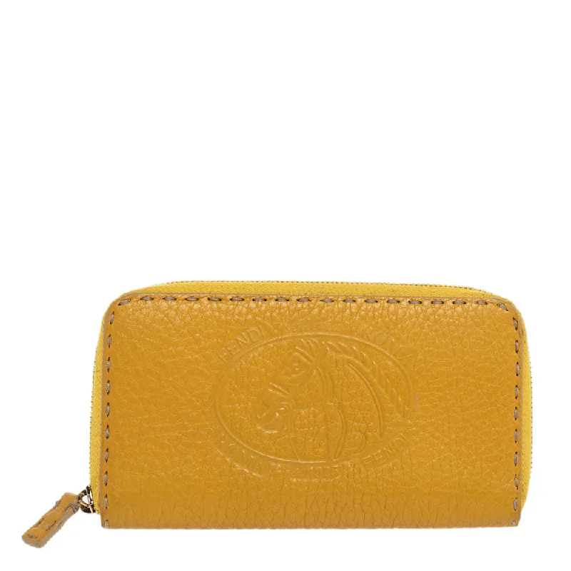 Fendi Yellow Leather Selleria Zip Around Wallet